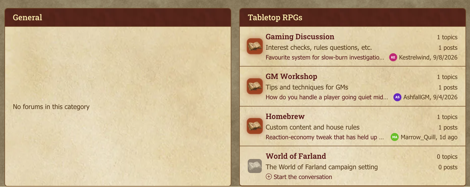 Community forums landing page with category sections.
