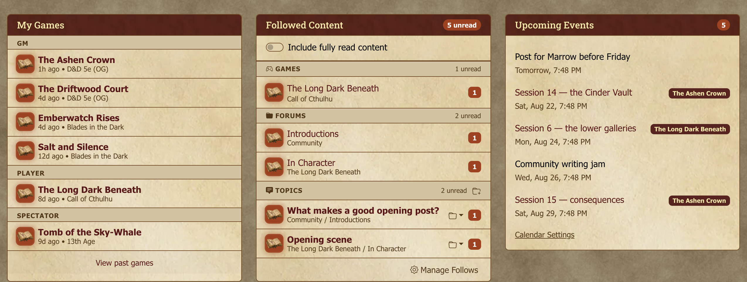 Dashboard overview.