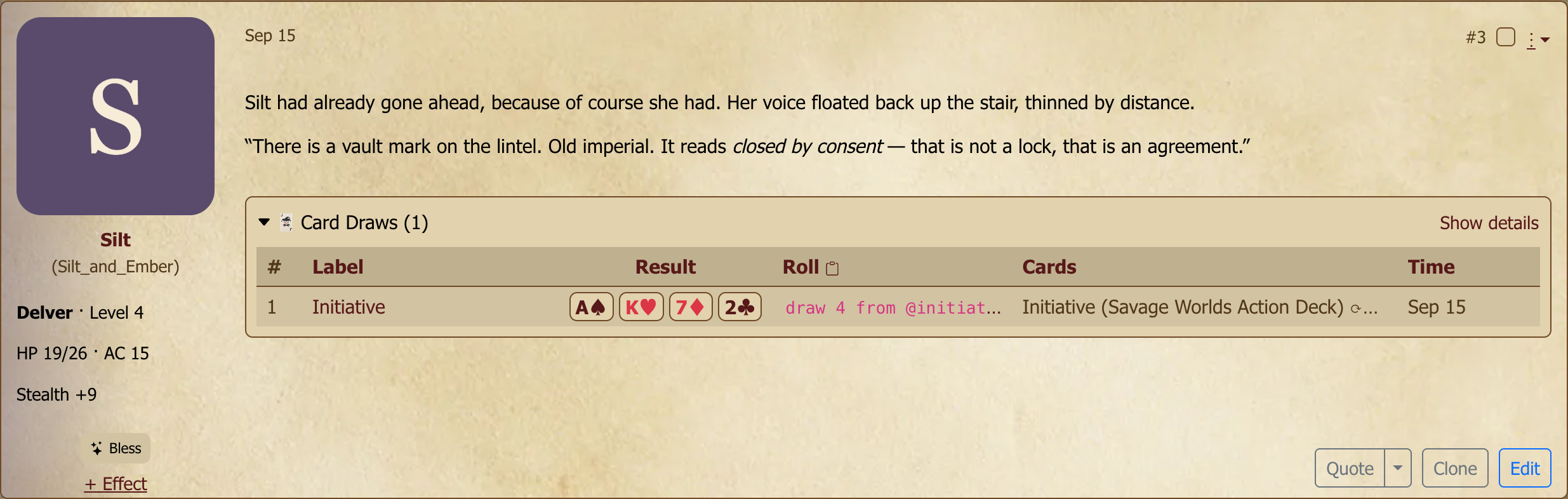 A Bless chip on the postbit of a character who posted while it was active.